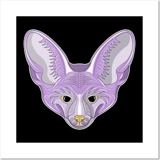 cute purple bat eared fox face Posters and Art